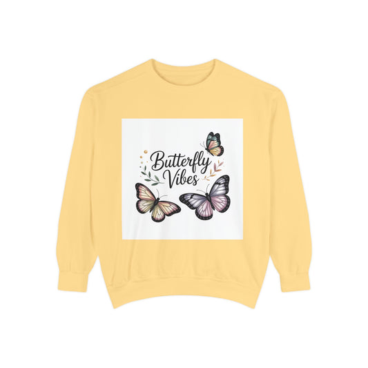 Butterfly Vibes Sweatshirt — Feminine Floral Butterfly Graphic Crewneck Printify