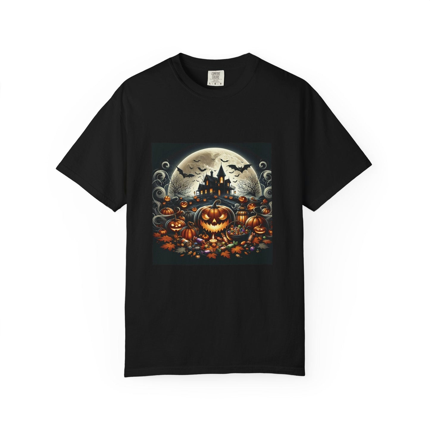 Spooky Halloween T-Shirt, Unisex Fall Shirt, Pumpkin Graphic Tee, Haunted House Top, Autumn Celebration Apparel Printify