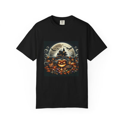 Spooky Halloween T-Shirt, Unisex Fall Shirt, Pumpkin Graphic Tee, Haunted House Top, Autumn Celebration Apparel Printify