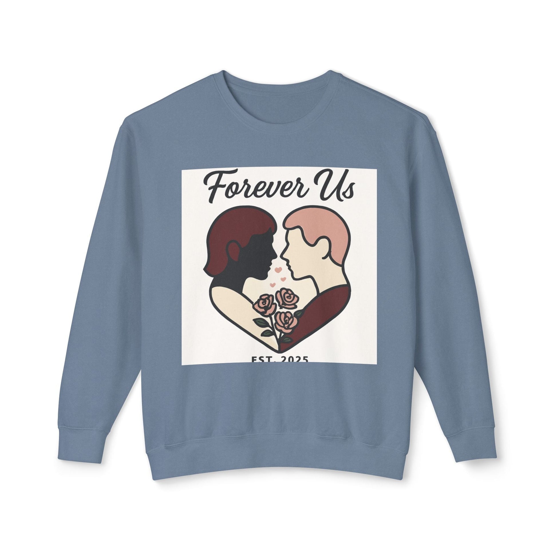 Forever Us Crewneck Sweatshirt — Romantic Couple Heart Design Printify