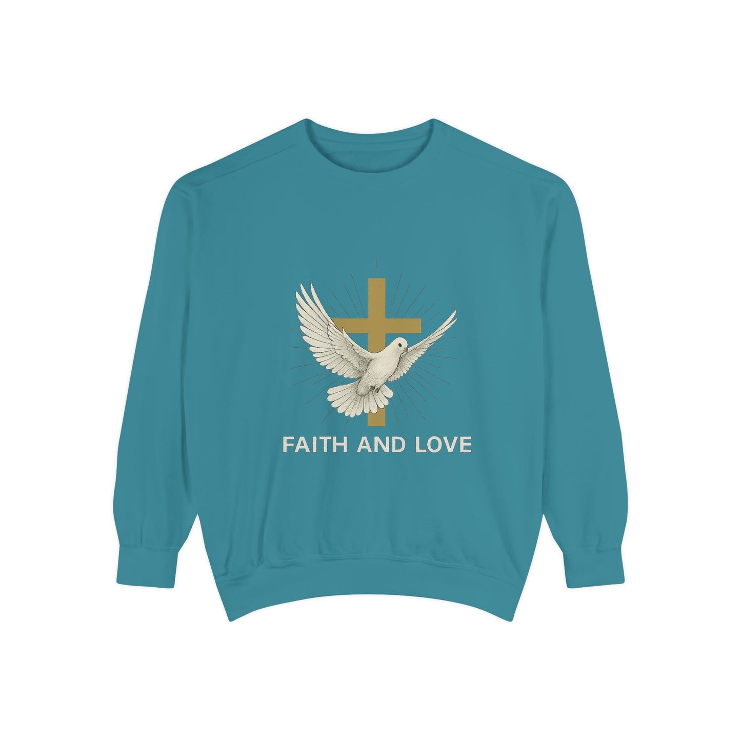 Faith & Love Sweatshirt — Dove and Cross Christian Crewneck Printify