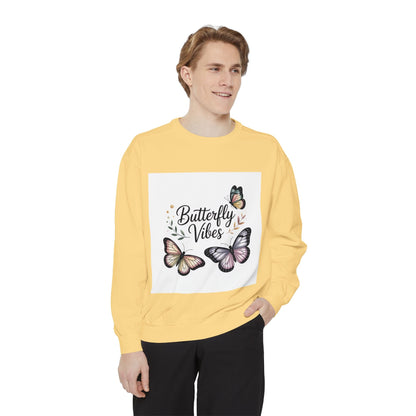 Butterfly Vibes Sweatshirt — Feminine Floral Butterfly Graphic Crewneck Printify