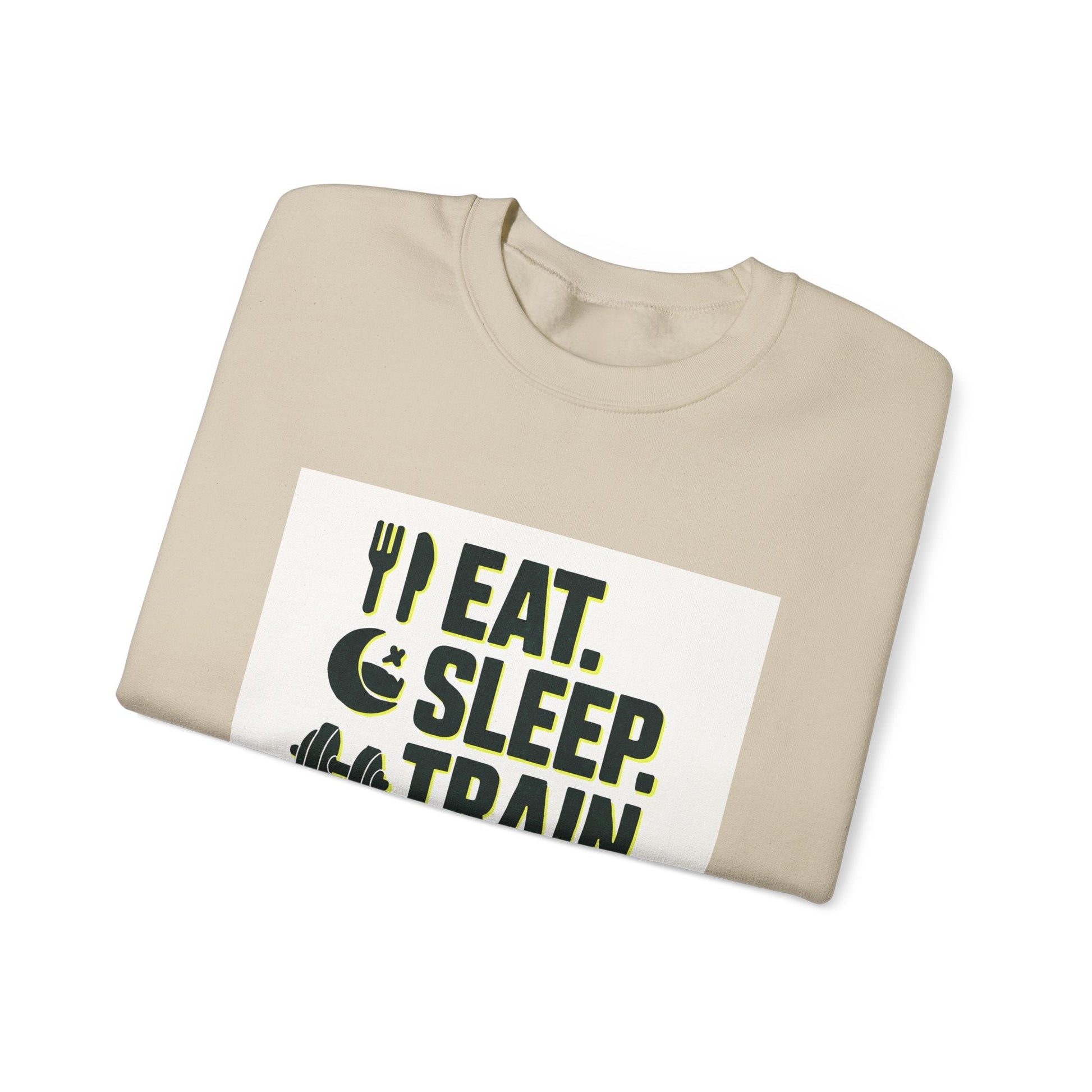 Train Repeat Crewneck Sweatshirt — "Eat. Sleep. Train. Repeat." Fitness Sweatshirt Printify