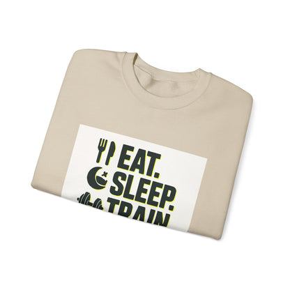 Train Repeat Crewneck Sweatshirt — "Eat. Sleep. Train. Repeat." Fitness Sweatshirt Printify