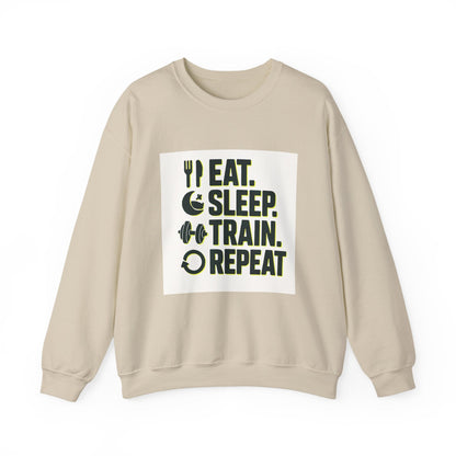 Train Repeat Crewneck Sweatshirt — "Eat. Sleep. Train. Repeat." Fitness Sweatshirt Printify