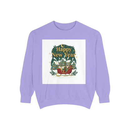 Happy New Year Sweatshirt — Festive Sleigh Village Holiday Crewneck