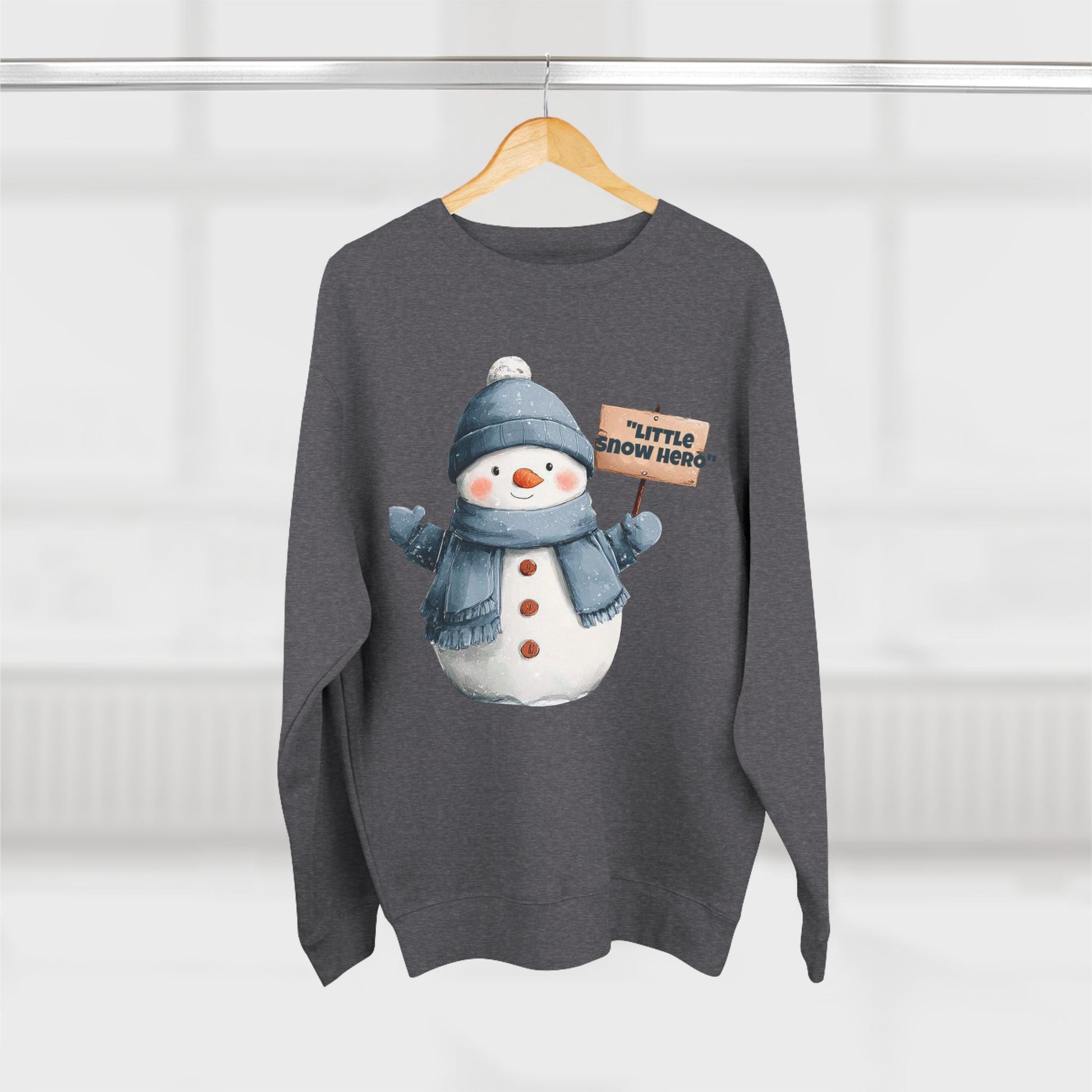 Snowman Sweatshirt - Cute 'Little Snow Hero' Holiday Crewneck Printify