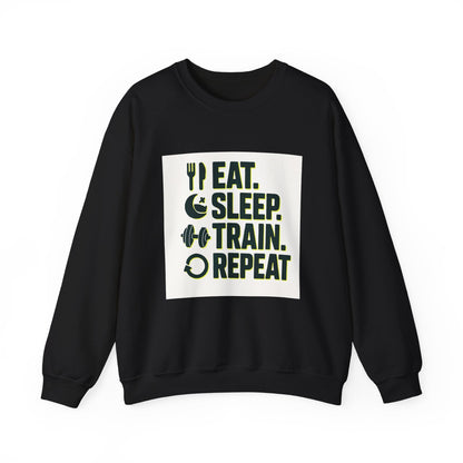 Train Repeat Crewneck Sweatshirt — "Eat. Sleep. Train. Repeat." Fitness Sweatshirt Printify