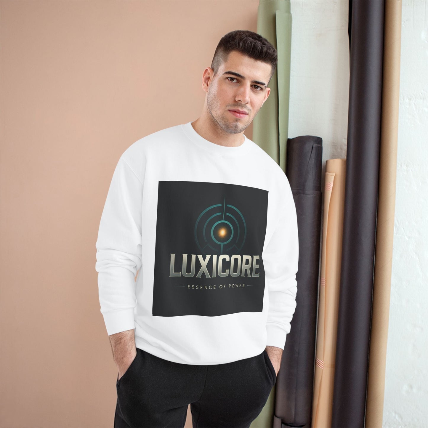 Luxicore Logo Sweatshirt — Retro Futuristic Tech Crewneck Printify