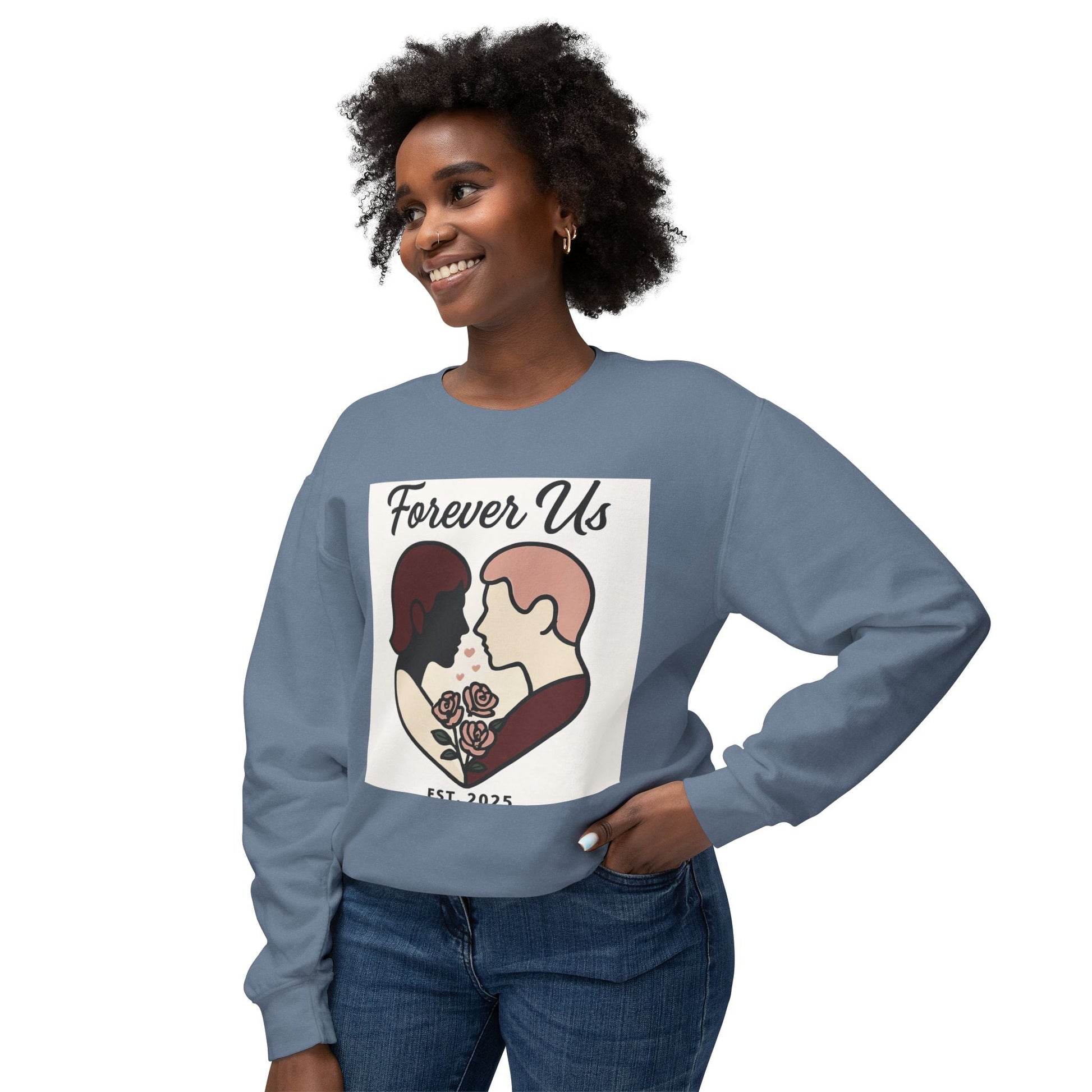 Forever Us Crewneck Sweatshirt — Romantic Couple Heart Design Printify