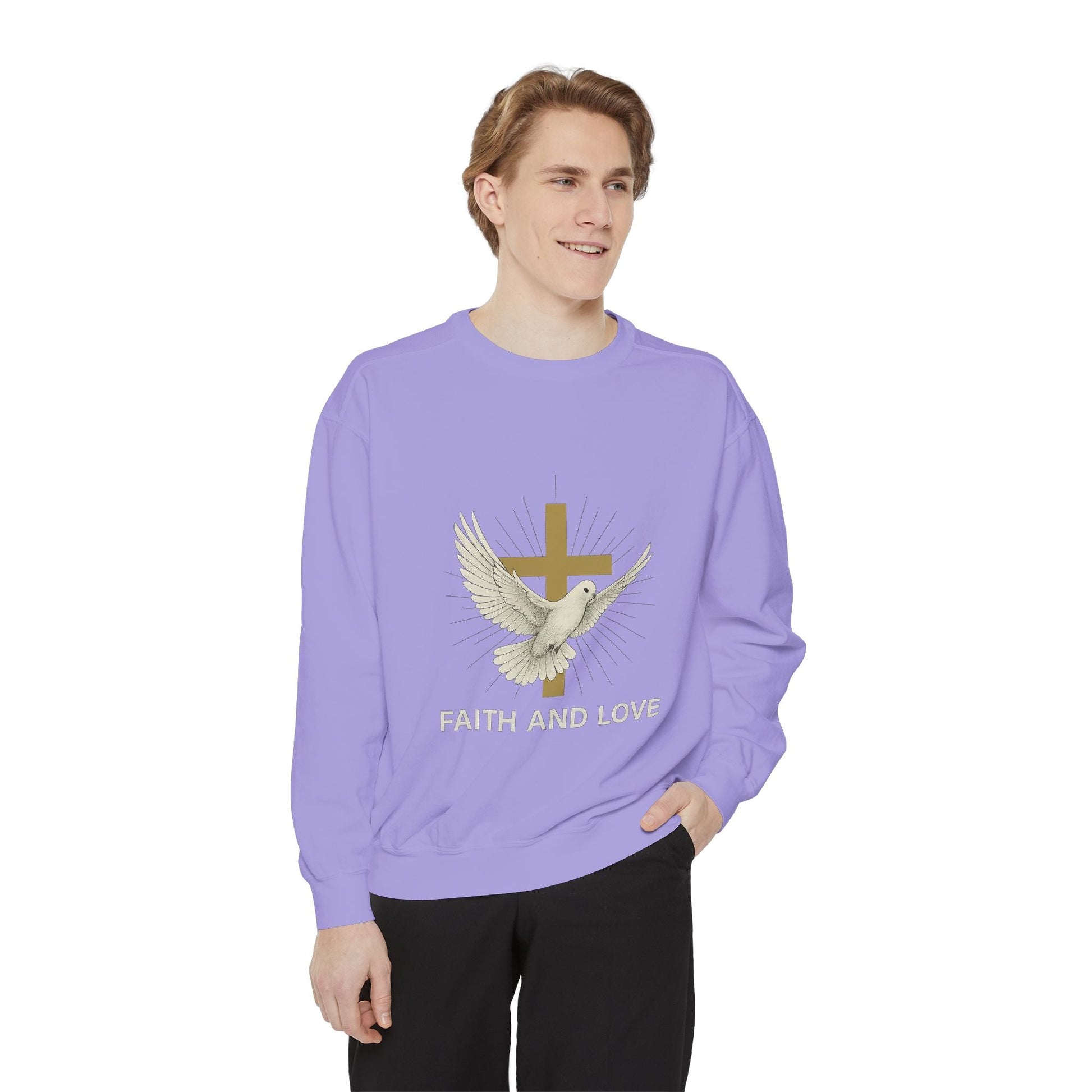 Faith & Love Sweatshirt — Dove and Cross Christian Crewneck Printify