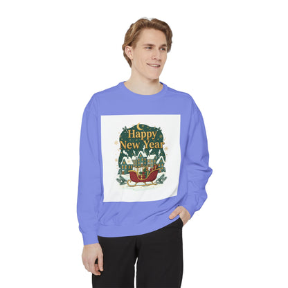 Happy New Year Sweatshirt — Festive Sleigh Village Holiday Crewneck