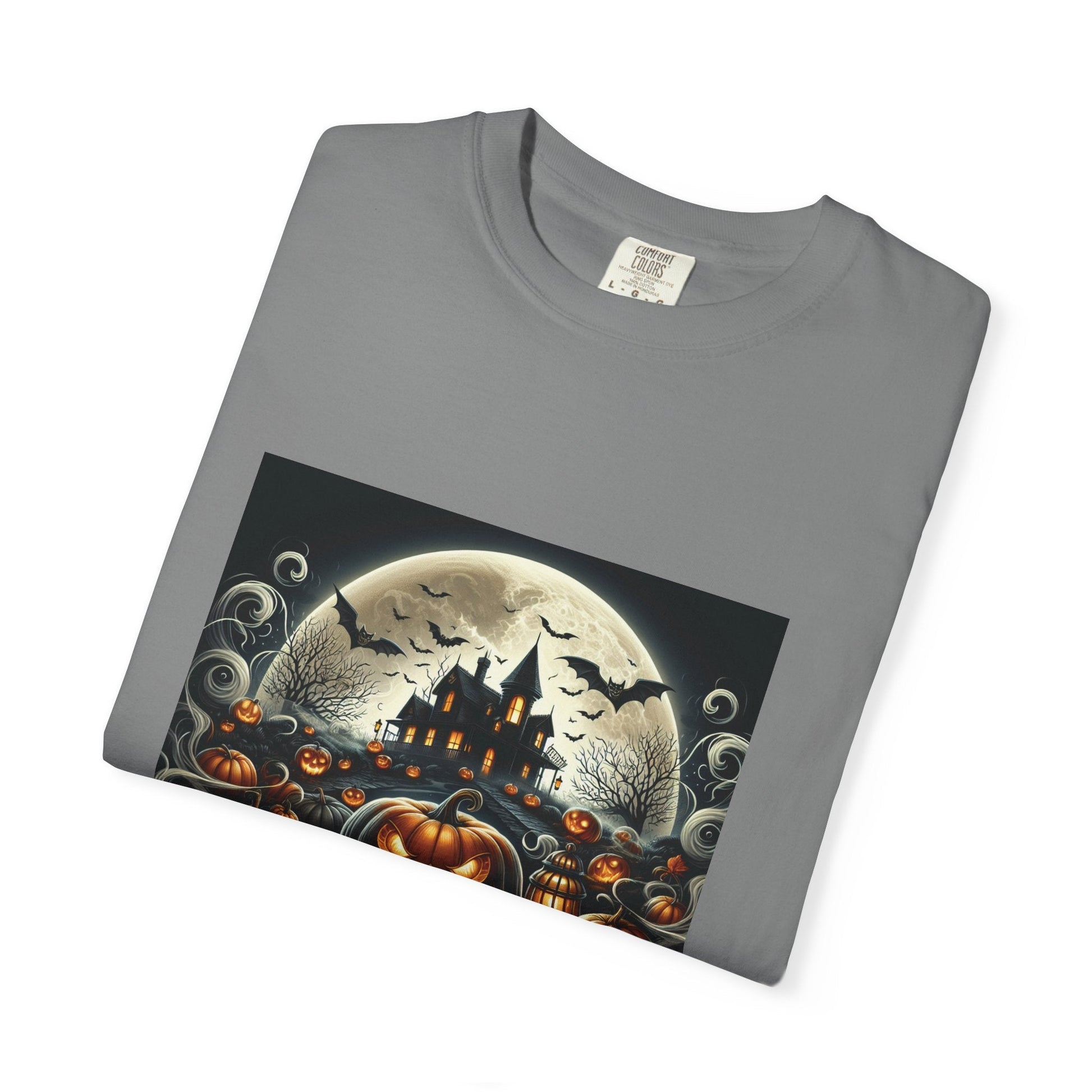 Spooky Halloween T-Shirt, Unisex Fall Shirt, Pumpkin Graphic Tee, Haunted House Top, Autumn Celebration Apparel Printify