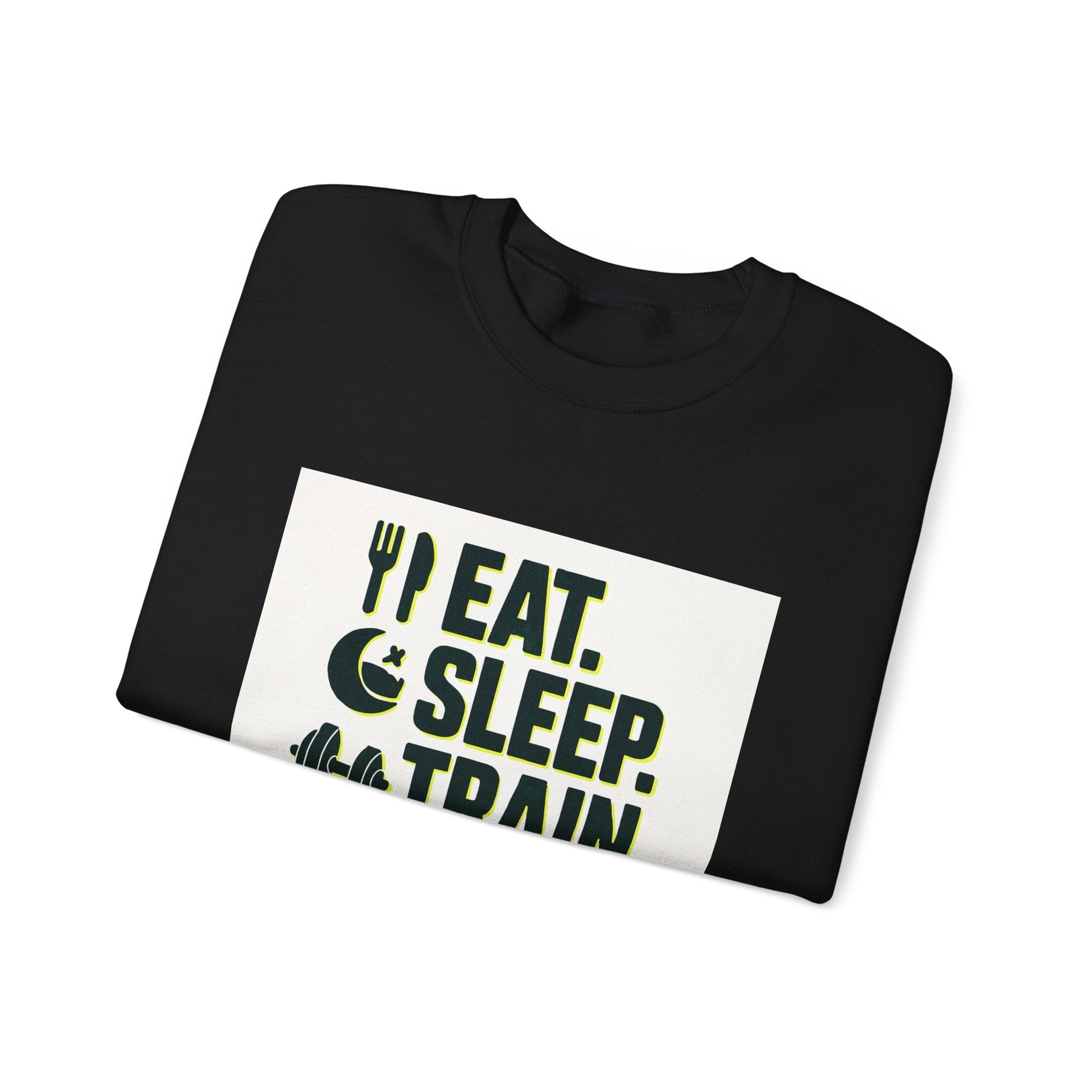 Train Repeat Crewneck Sweatshirt — "Eat. Sleep. Train. Repeat." Fitness Sweatshirt Printify