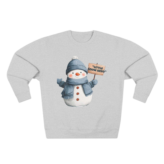 Snowman Sweatshirt - Cute 'Little Snow Hero' Holiday Crewneck Printify