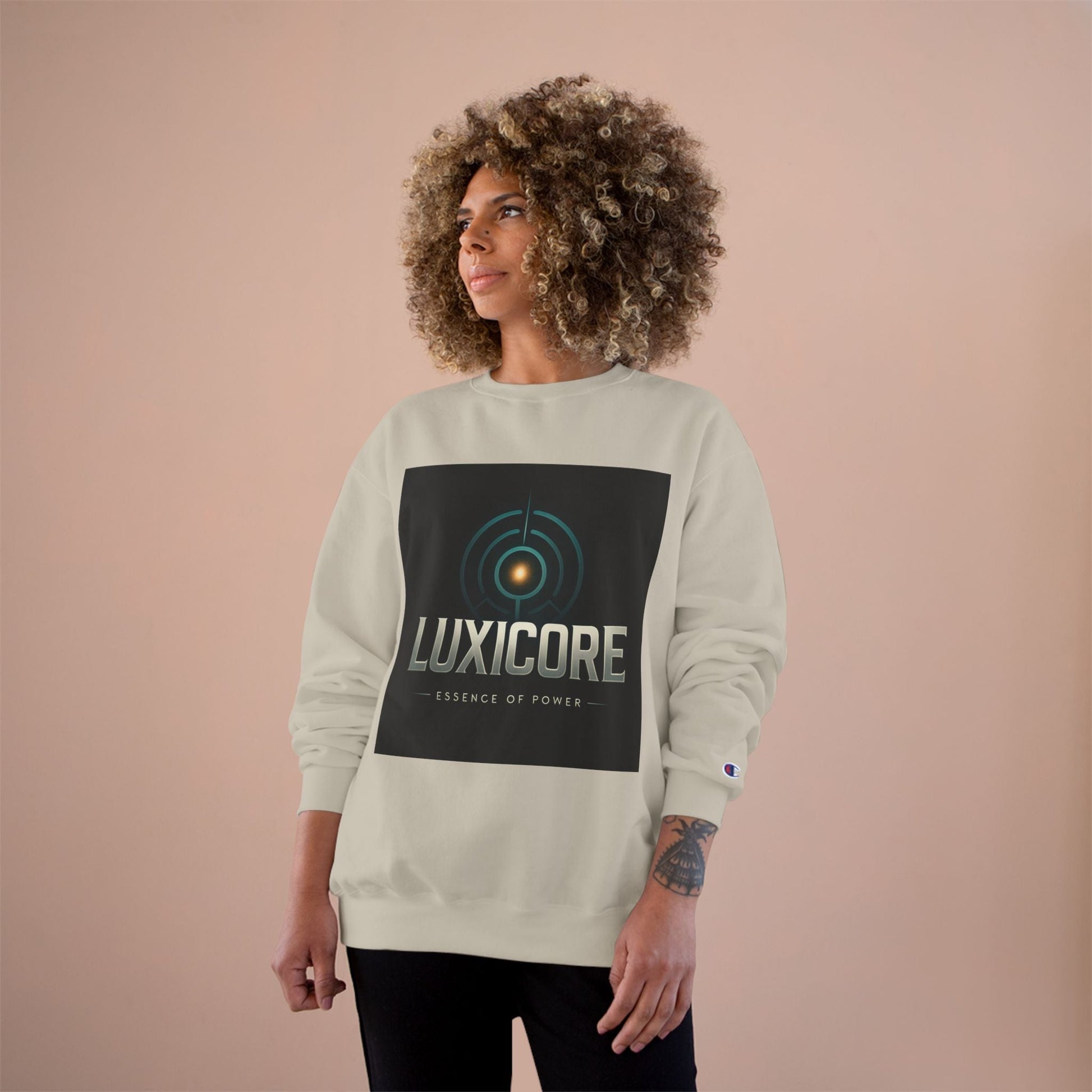 Luxicore Logo Sweatshirt — Retro Futuristic Tech Crewneck Printify