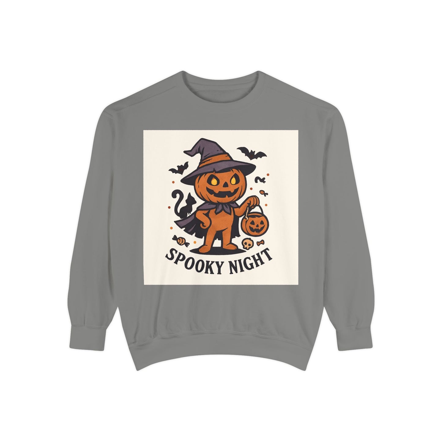 Halloween Pumpkin Sweatshirt — “Spooky Night” Jack-O’-Lantern Crewneck Printify