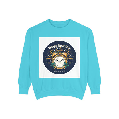 New Year Sweatshirt — "Happy New Year" Clock & Fireworks Graphic
