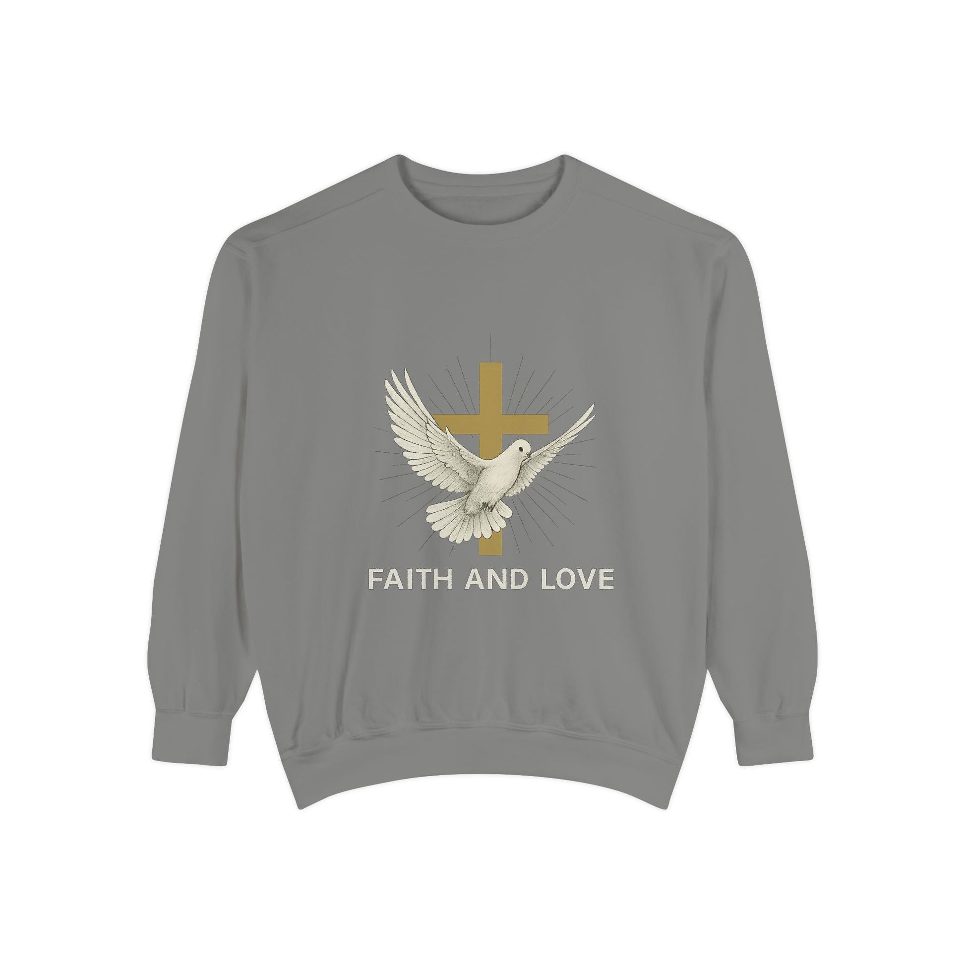 Faith & Love Sweatshirt — Dove and Cross Christian Crewneck Printify