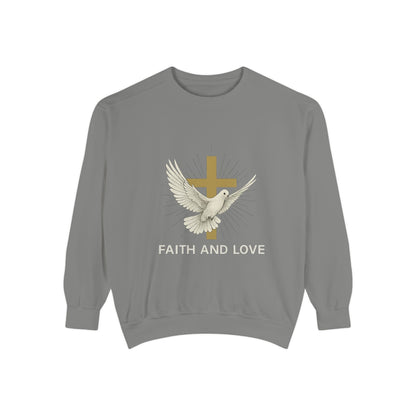 Faith & Love Sweatshirt — Dove and Cross Christian Crewneck Printify