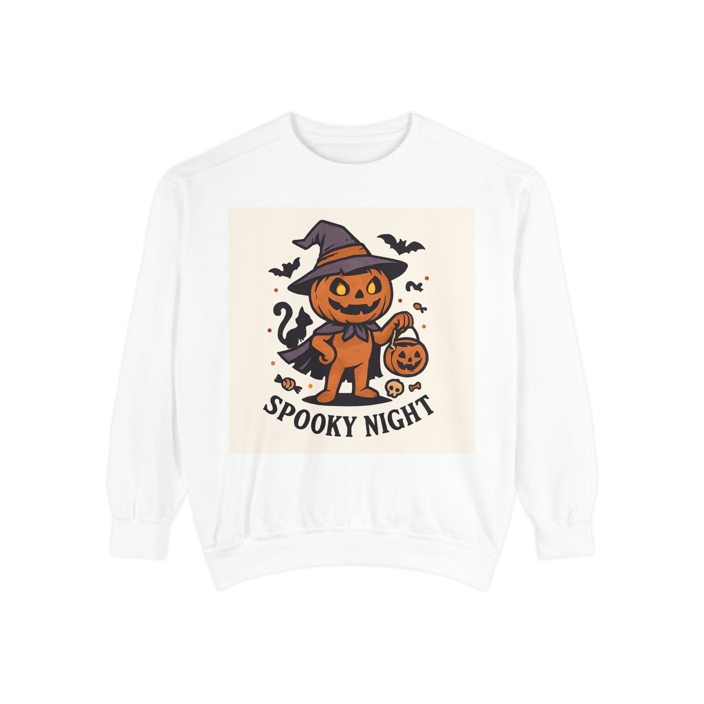 Halloween Pumpkin Sweatshirt — “Spooky Night” Jack-O’-Lantern Crewneck Printify