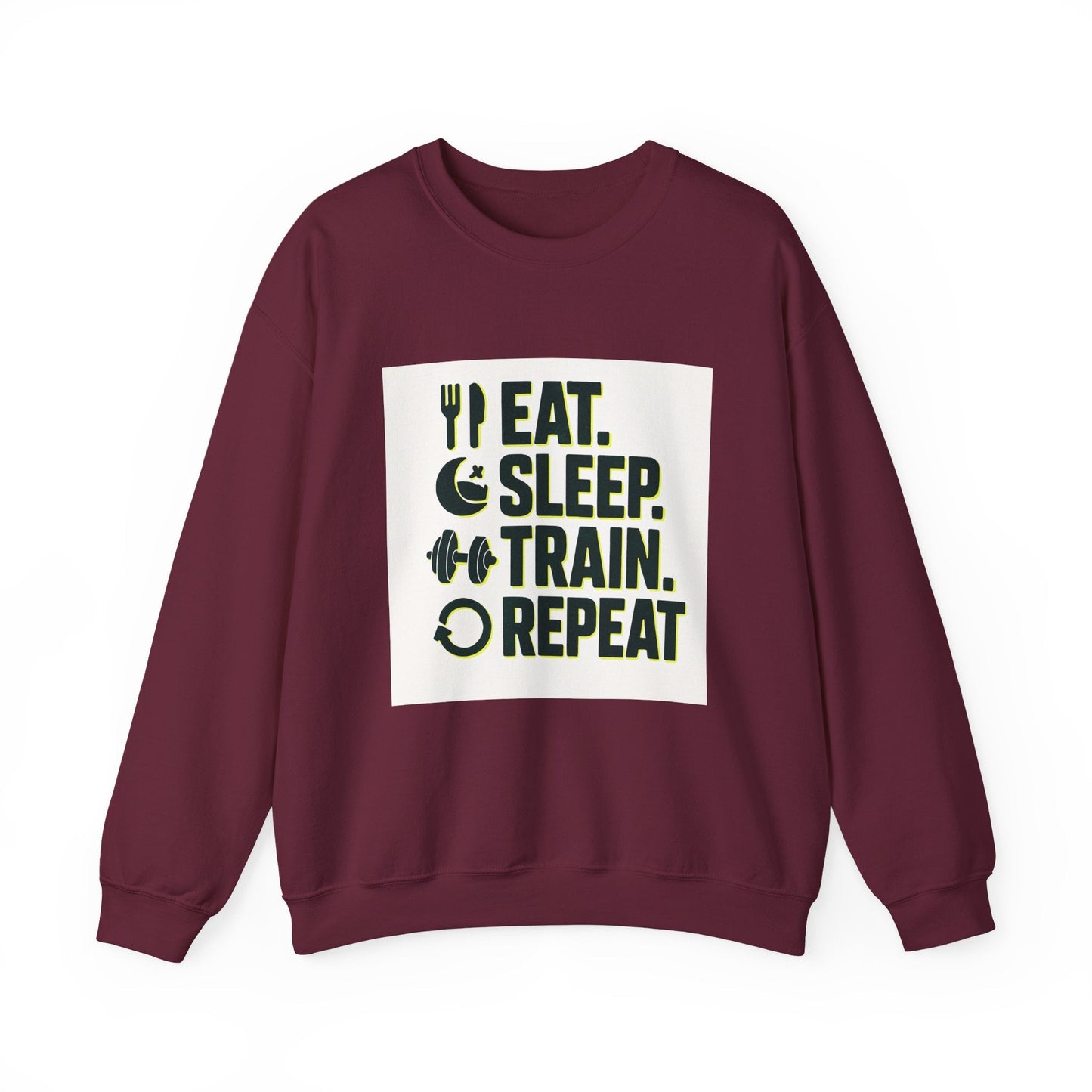 Train Repeat Crewneck Sweatshirt — "Eat. Sleep. Train. Repeat." Fitness Sweatshirt Printify