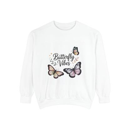 Butterfly Vibes Sweatshirt — Feminine Floral Butterfly Graphic Crewneck Printify