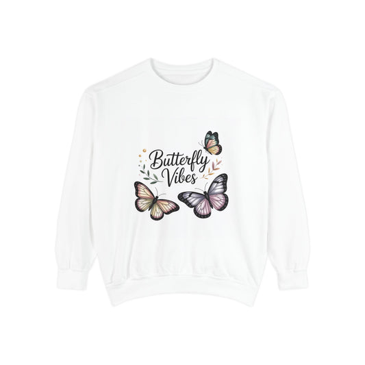 Butterfly Vibes Sweatshirt — Feminine Floral Butterfly Graphic Crewneck Printify