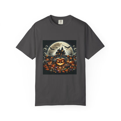 Spooky Halloween T-Shirt, Unisex Fall Shirt, Pumpkin Graphic Tee, Haunted House Top, Autumn Celebration Apparel Printify