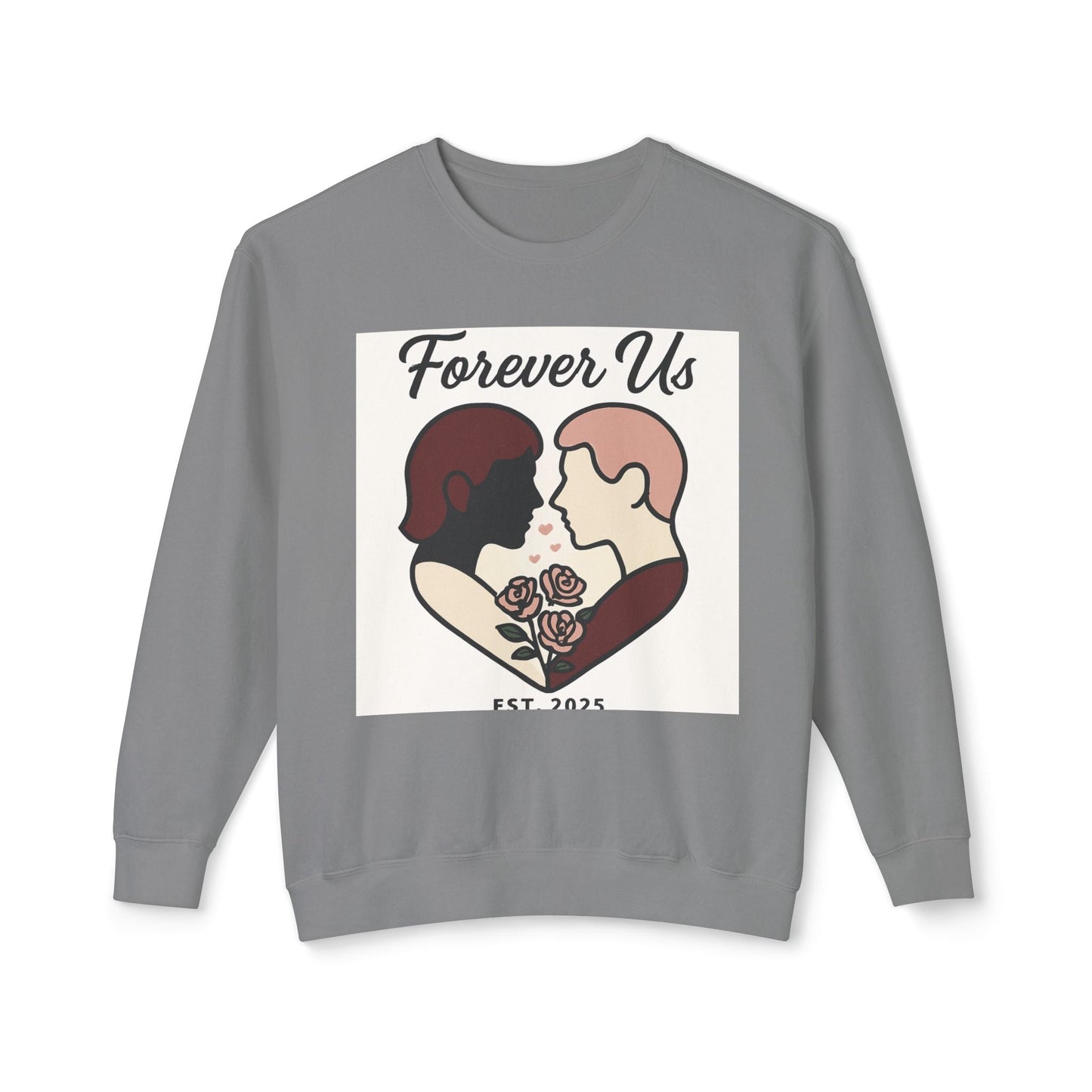 Forever Us Crewneck Sweatshirt — Romantic Couple Heart Design Printify