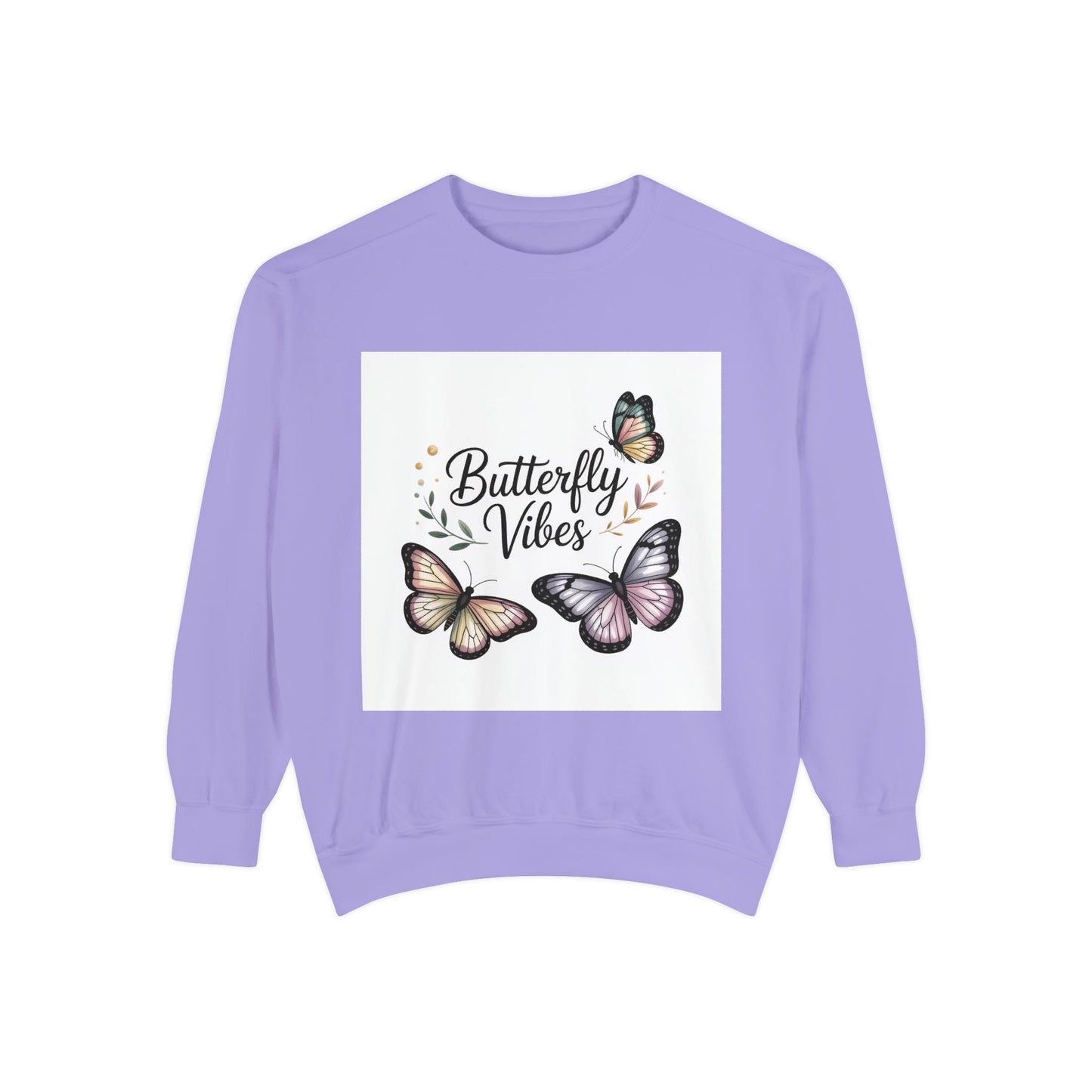 Butterfly Vibes Sweatshirt — Feminine Floral Butterfly Graphic Crewneck Printify