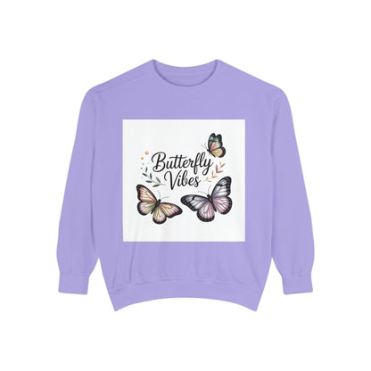 Butterfly Vibes Sweatshirt — Feminine Floral Butterfly Graphic Crewneck Printify