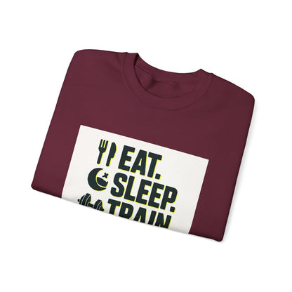 Train Repeat Crewneck Sweatshirt — "Eat. Sleep. Train. Repeat." Fitness Sweatshirt Printify