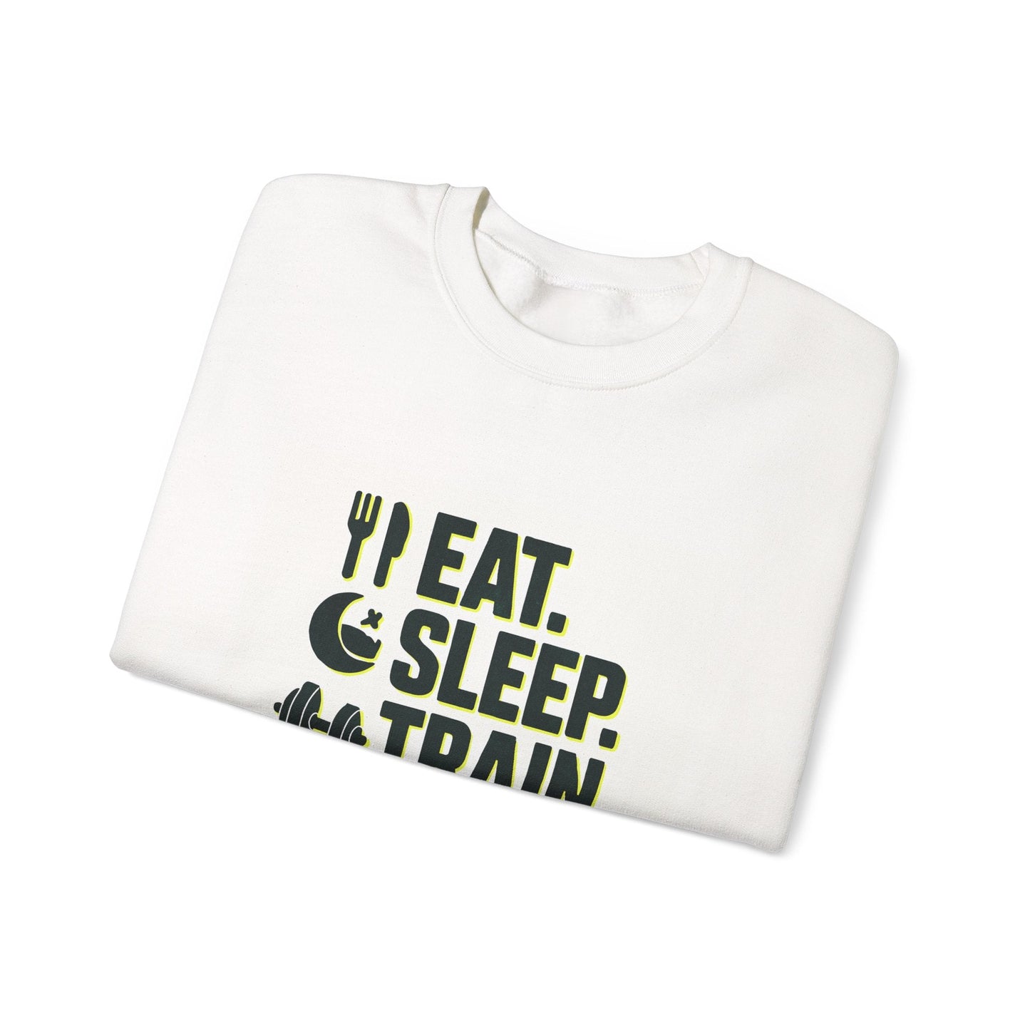 Train Repeat Crewneck Sweatshirt — "Eat. Sleep. Train. Repeat." Fitness Sweatshirt Printify
