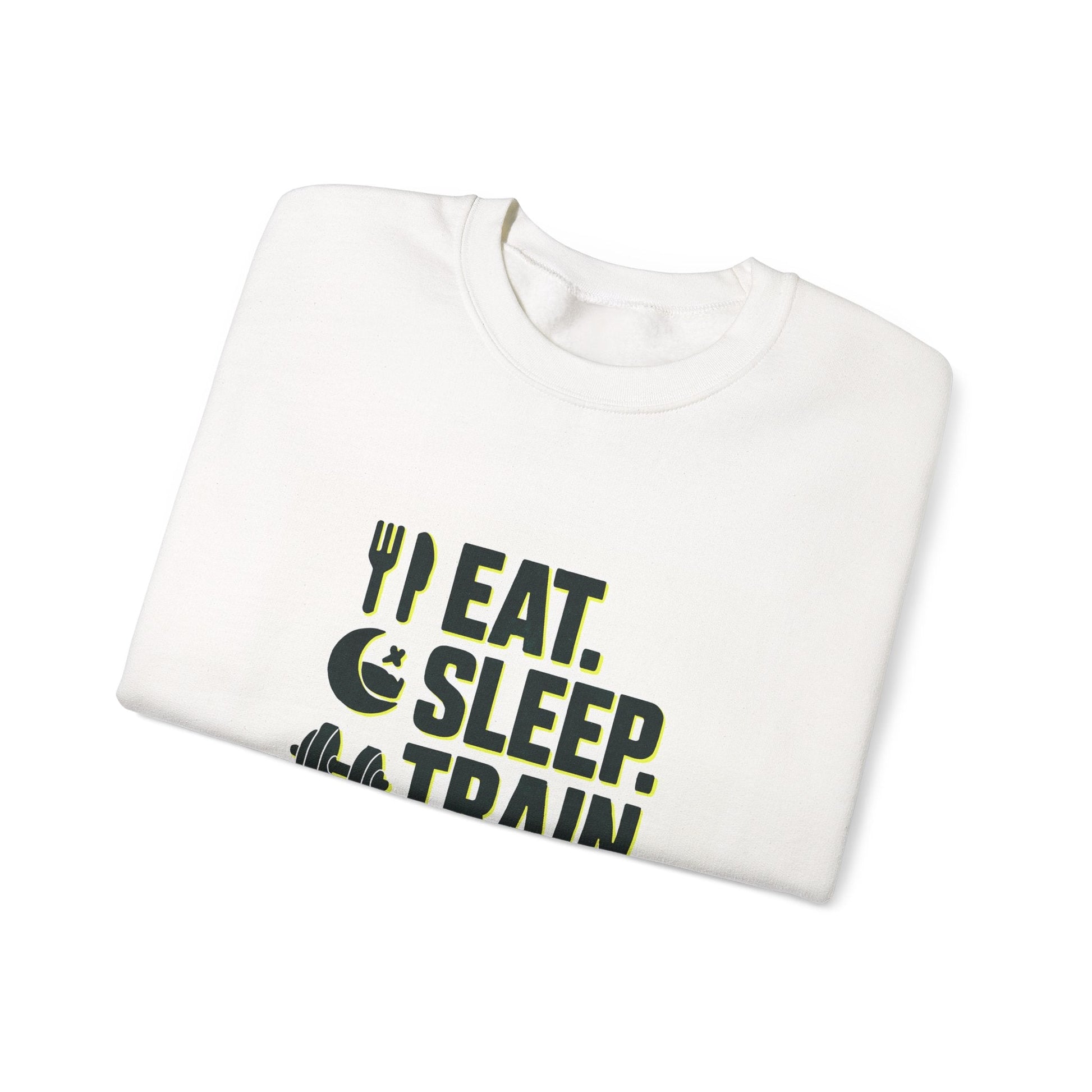 Train Repeat Crewneck Sweatshirt — "Eat. Sleep. Train. Repeat." Fitness Sweatshirt Printify