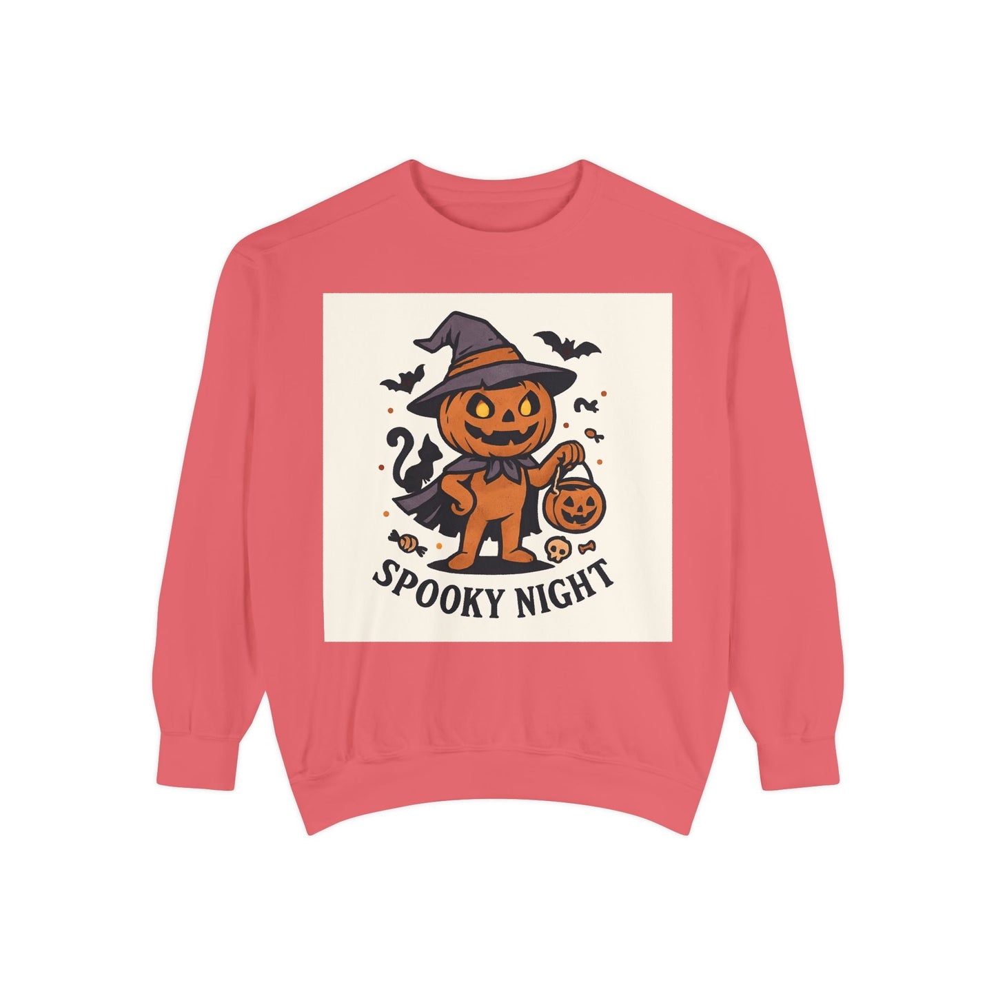 Halloween Pumpkin Sweatshirt — “Spooky Night” Jack-O’-Lantern Crewneck Printify