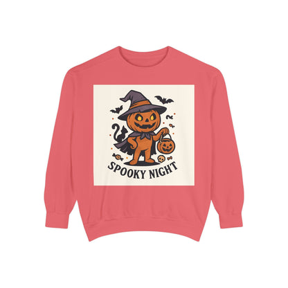 Halloween Pumpkin Sweatshirt — “Spooky Night” Jack-O’-Lantern Crewneck Printify