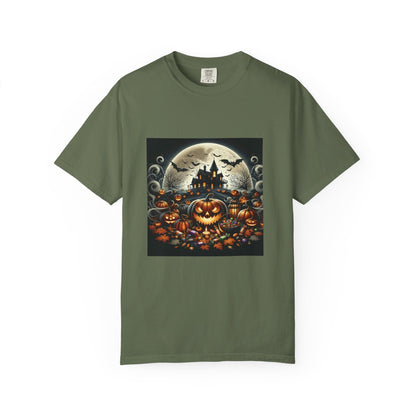 Spooky Halloween T-Shirt, Unisex Fall Shirt, Pumpkin Graphic Tee, Haunted House Top, Autumn Celebration Apparel Printify