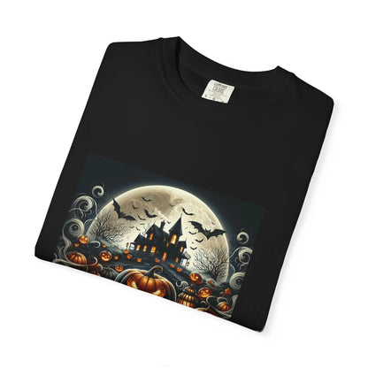Spooky Halloween T-Shirt, Unisex Fall Shirt, Pumpkin Graphic Tee, Haunted House Top, Autumn Celebration Apparel Printify