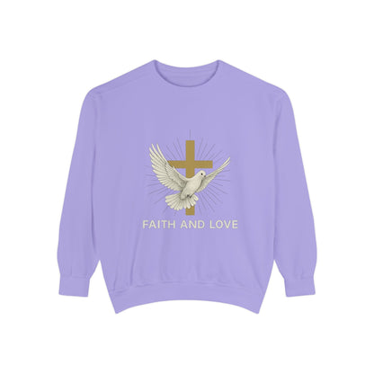 Faith & Love Sweatshirt — Dove and Cross Christian Crewneck Printify
