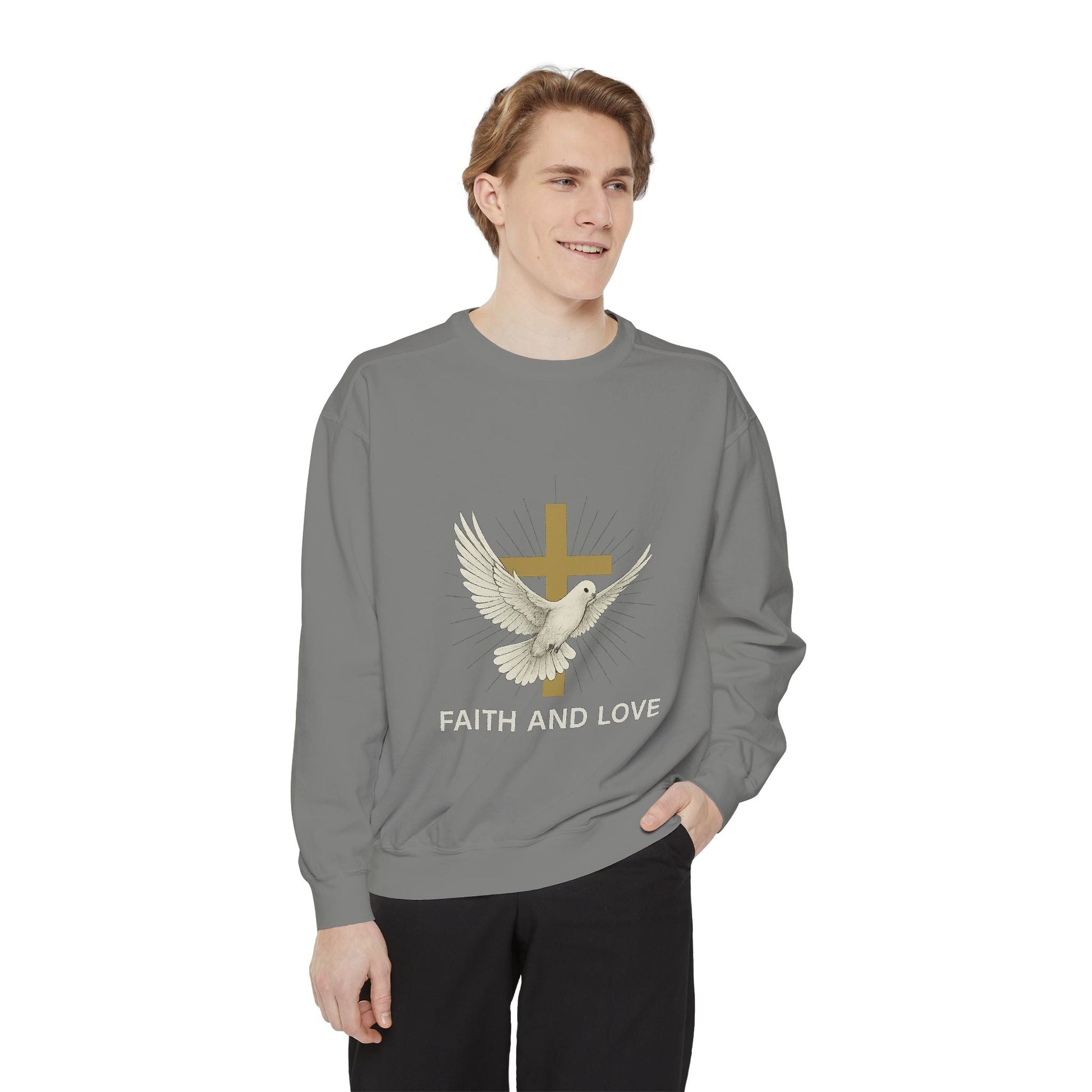 Faith & Love Sweatshirt — Dove and Cross Christian Crewneck Printify