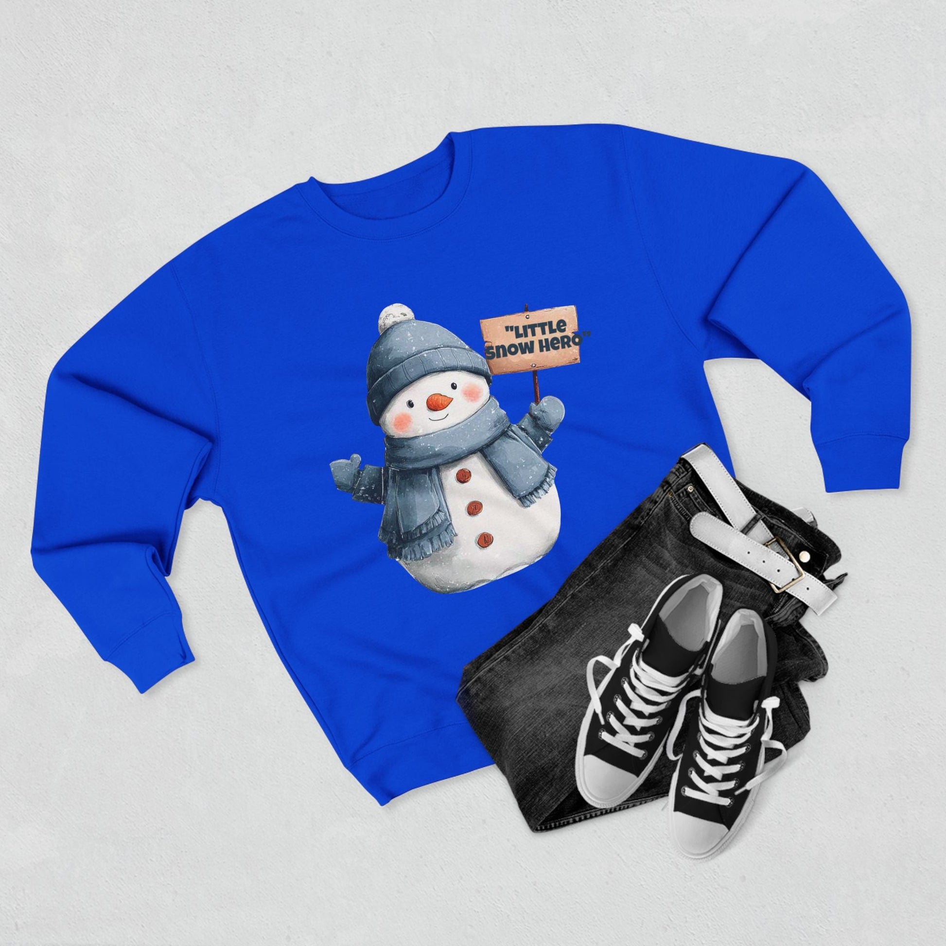 Snowman Sweatshirt - Cute 'Little Snow Hero' Holiday Crewneck Printify