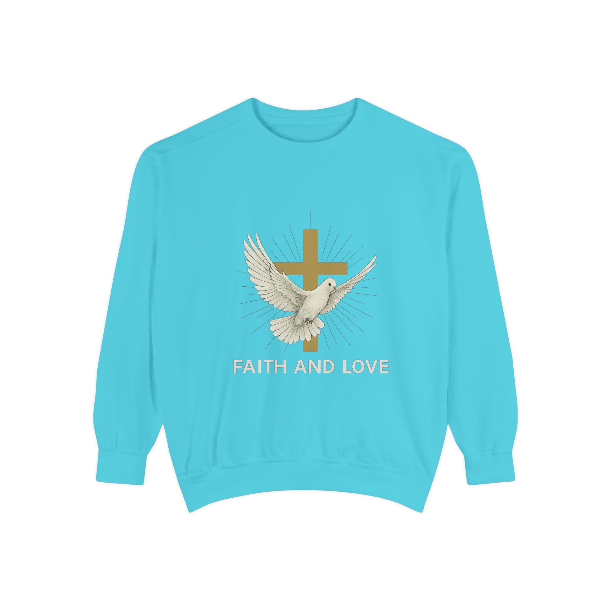 Faith & Love Sweatshirt — Dove and Cross Christian Crewneck Printify