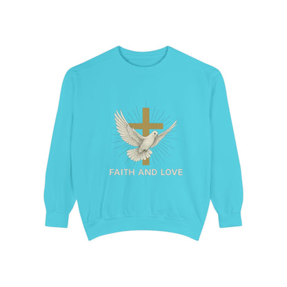 Faith & Love Sweatshirt — Dove and Cross Christian Crewneck Printify