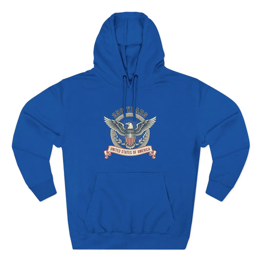 250 Years of Liberty Three-Panel Fleece Hoodie – Patriotic USA Eagle Graphic Hoodie - LUXİCORE