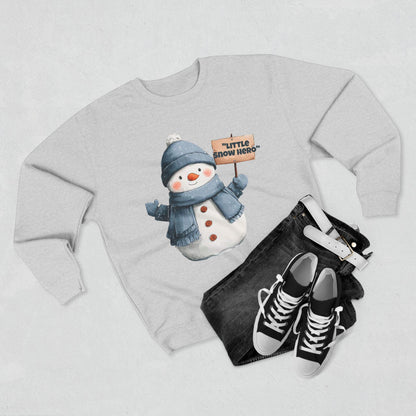 Snowman Sweatshirt - Cute 'Little Snow Hero' Holiday Crewneck Printify