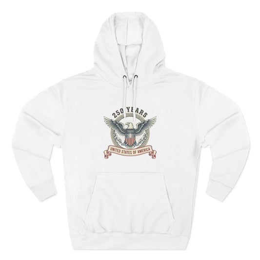 250 Years of Liberty Three-Panel Fleece Hoodie – Patriotic USA Eagle Graphic Hoodie - LUXİCORE