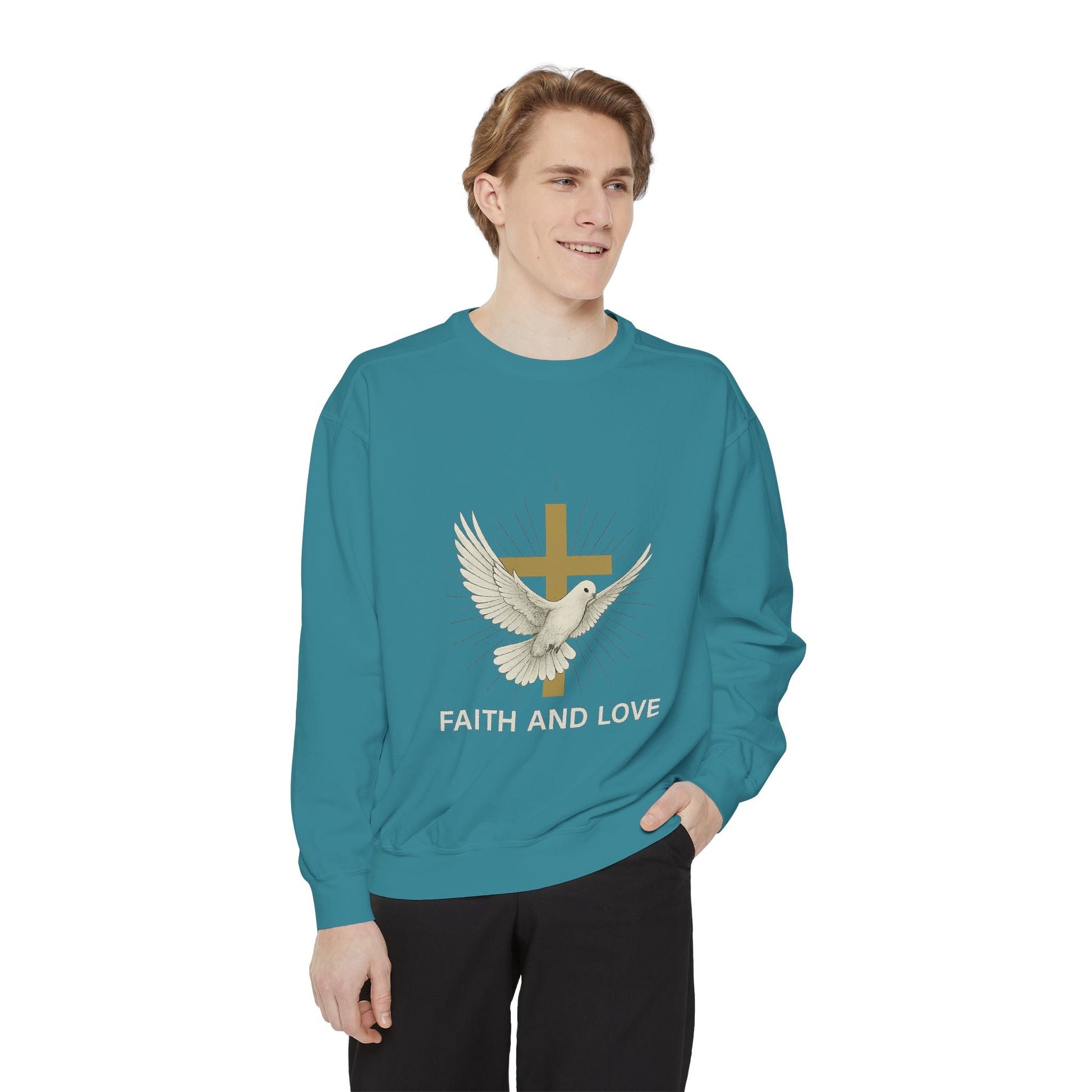 Faith & Love Sweatshirt — Dove and Cross Christian Crewneck Printify