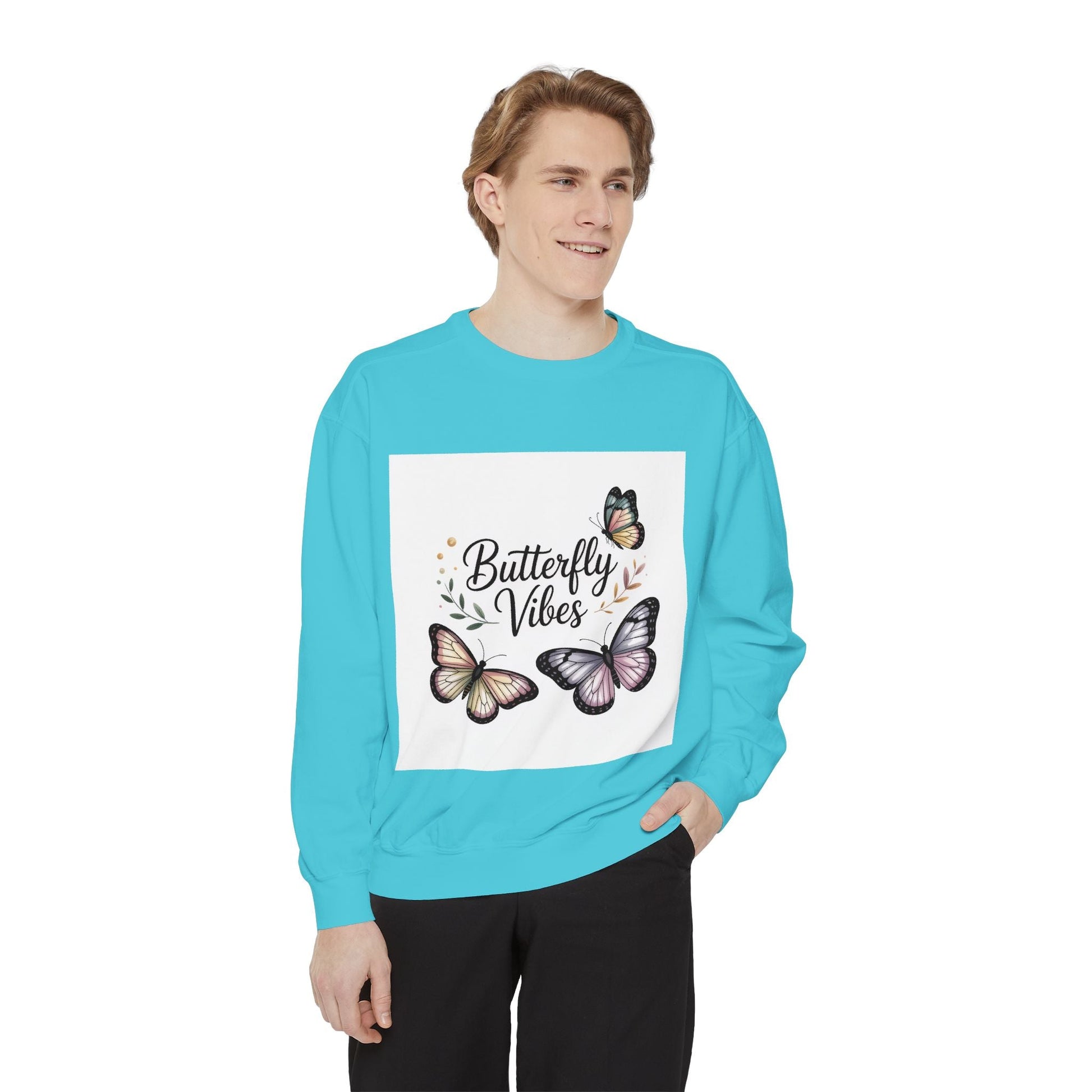 Butterfly Vibes Sweatshirt — Feminine Floral Butterfly Graphic Crewneck Printify