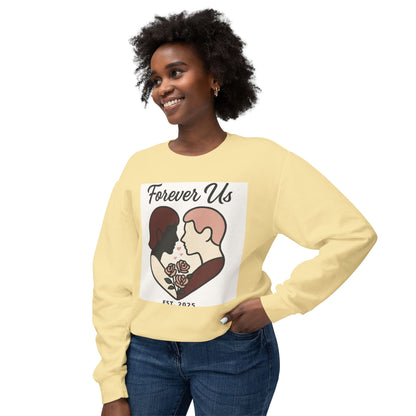 Forever Us Crewneck Sweatshirt — Romantic Couple Heart Design Printify